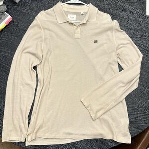 Billy Reid Long Sleeve Polo - Large, Beige/Cream